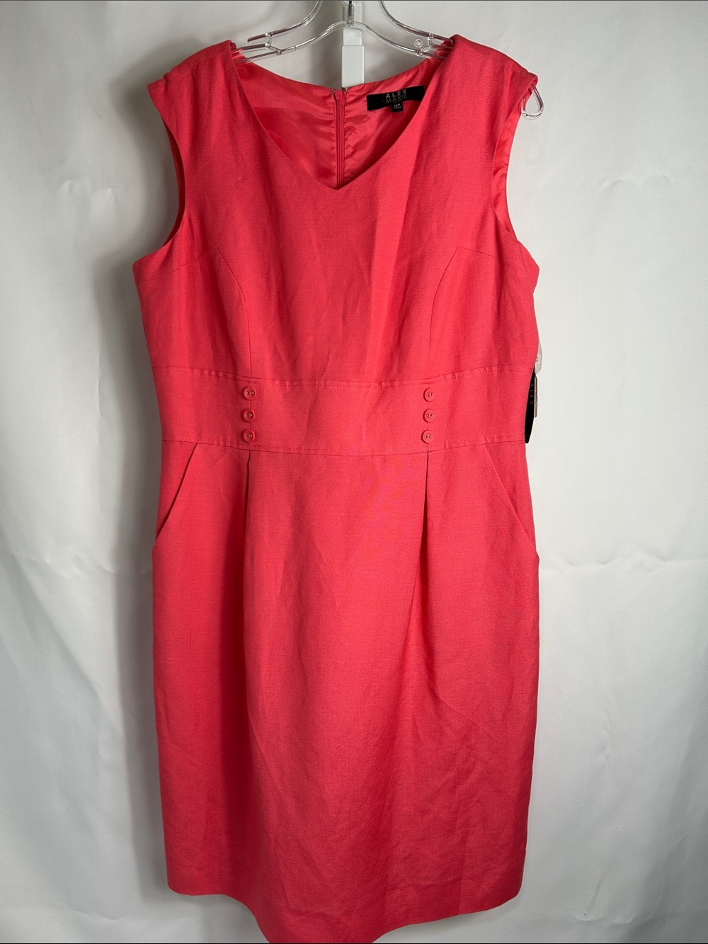 Alex Marie Women’s Size 12 P Coral Sleeveless Linen SpandexFabric Designer Dress